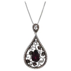 Vintage Le Vian Rhodolite Garnet Diamond Pendant Necklace, Sterling Gold 925 18k 3.98ctw