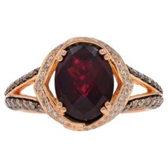 Le Vian Rhodolite Garnet & Diamond Ring - Rose Gold 14k Oval Checkerboard 4.2ctw