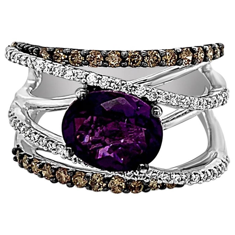 Le Vian Ring, Amethyst, Chocolate Diamonds Vanilla Diamonds, 14 Karat