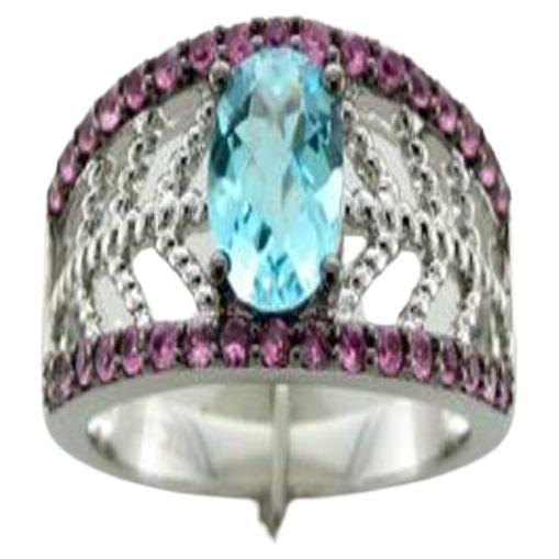 Le Vian Ring Featuring Blue Topaz, Bubble Gum Pink Sapphire Set in 14K Vanilla For Sale