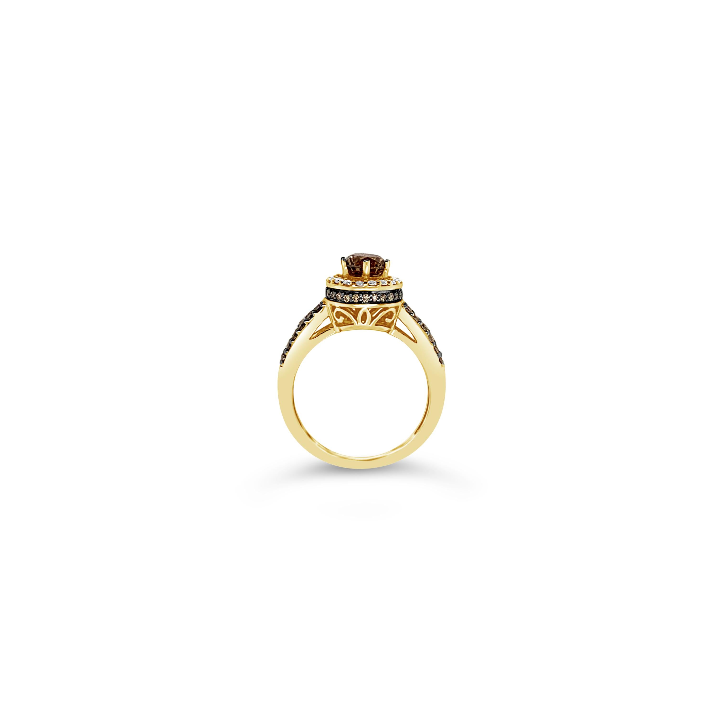 Le Vian® Ring featuring 1 1/8 cts. Chocolate Diamonds®, 1/3 cts. Vanilla Diamonds® set in 14K Honey Gold™

Diamonds Breakdown:
1 1/8 cts Brown Diamonds
1/3 cts White Diamonds

Gems Breakdown:
None

Please feel free to reach out with any