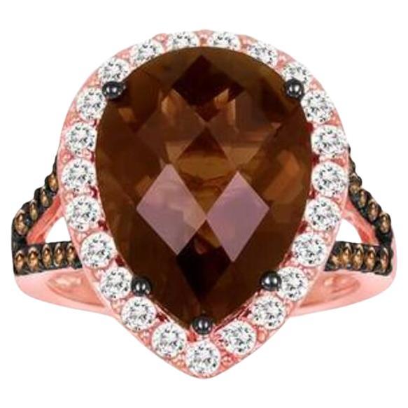 Le Vian Ring Featuring Chocolate Quartz, White Sapphire Set in 14k Strawberry For Sale