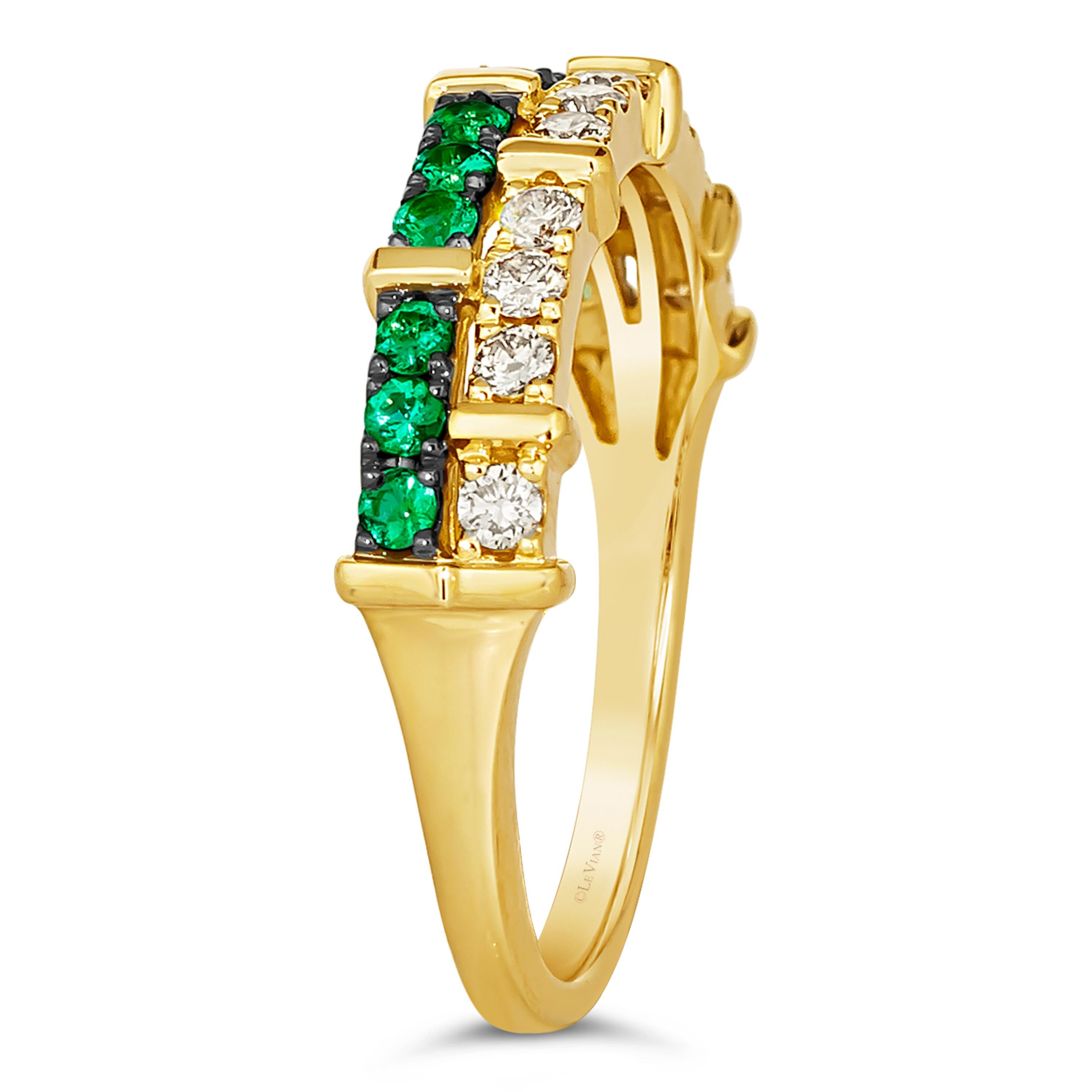 Bague Le Vian ornée d'émeraudes Costa Smeralda et de diamants de couleur chair en or 14 carats Neuf - En vente à Great Neck, NY