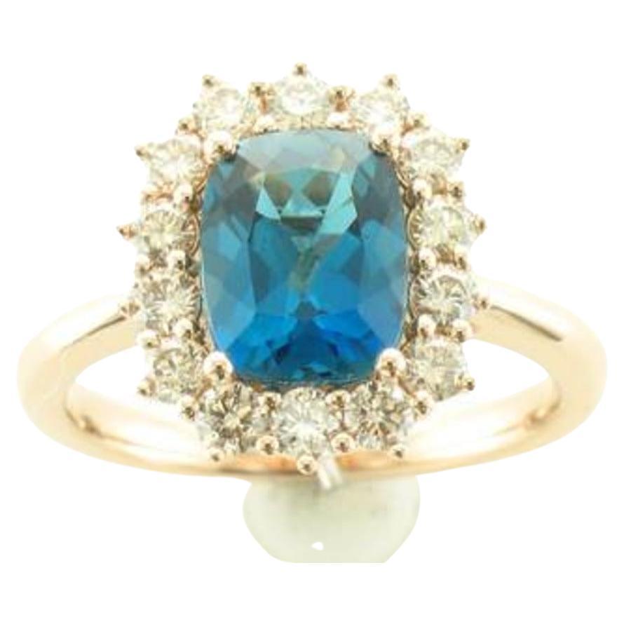 Le Vian Ring Featuring Deep Sea Blue Topaz Nude Diamonds Set in 14K  For Sale