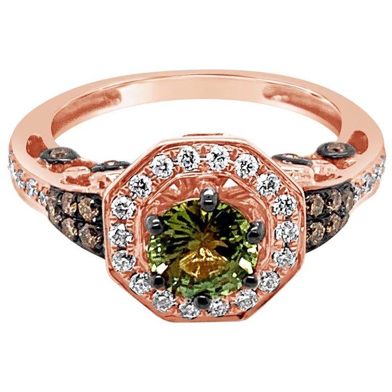 Le Vian Ring Green Sapphire Chocolate Diamonds Vanilla Diamonds 14K Rose Gold For Sale