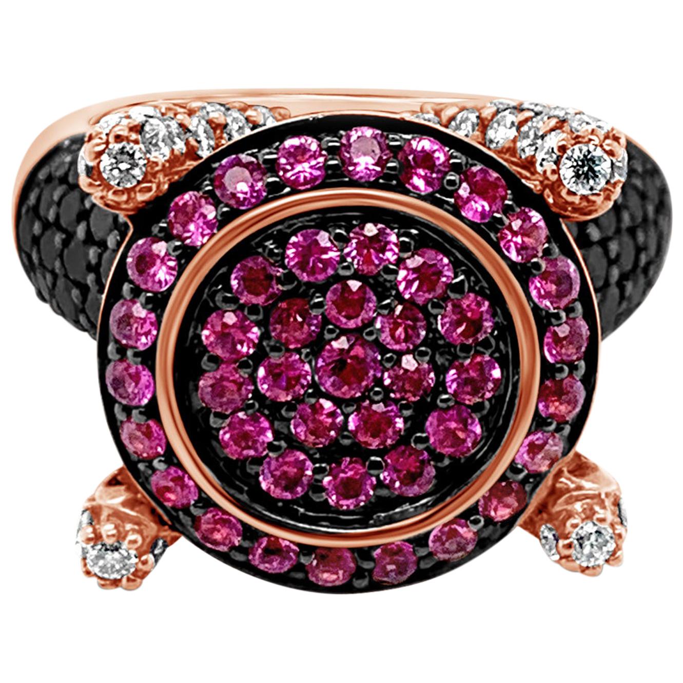 Le Vian Ring Pink Sapphire Black Diamonds Vanilla Diamonds 14 Karat Rose Gold