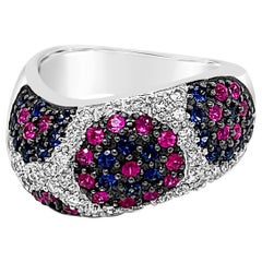 LeVian 18K White Gold, Sapphire, Ruby & Diamond Pavé Contoured Cocktail Ring