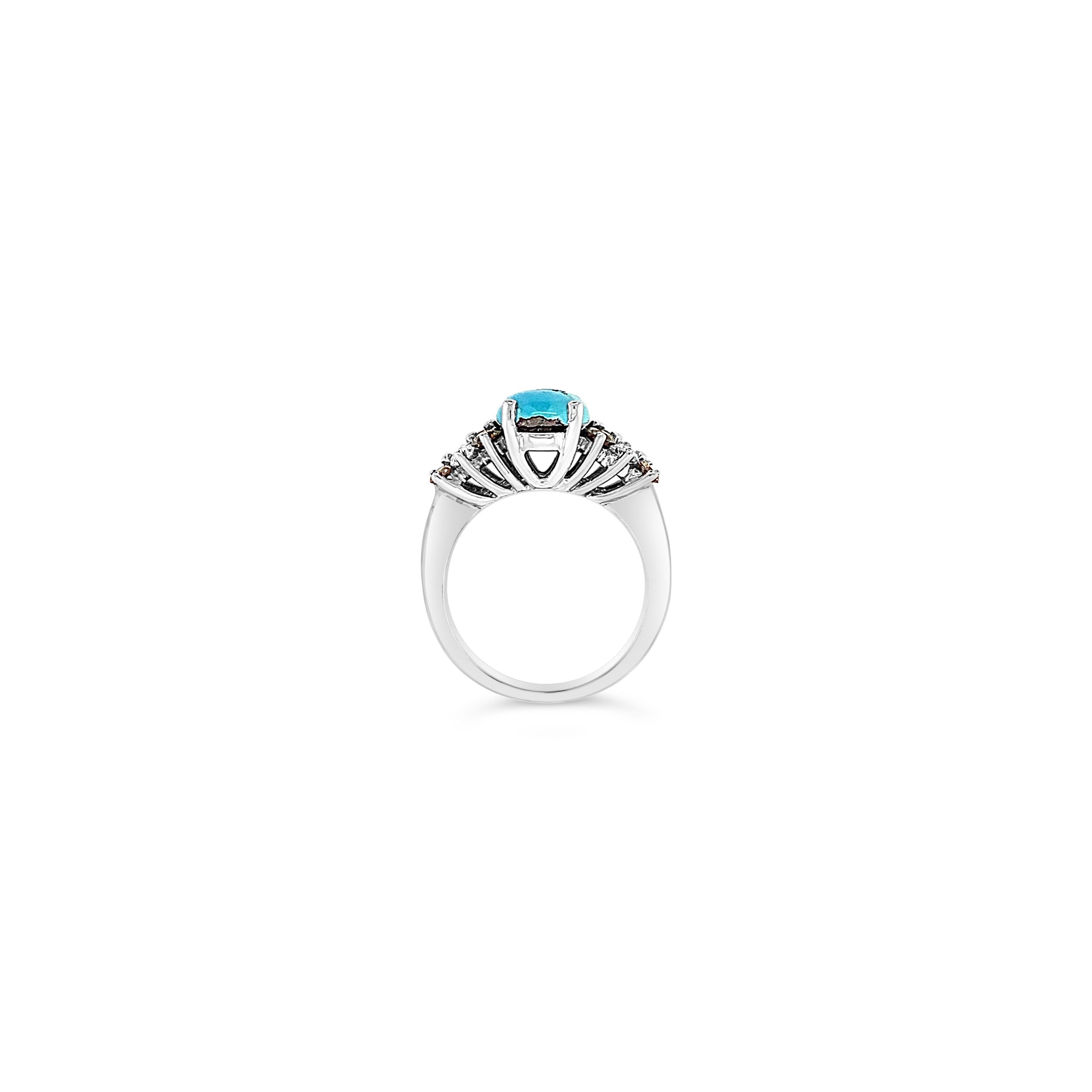 Le Vian® Ring featuring 2 cts. Robins Egg Blue Turquoise™, 5/8 cts. Chocolate Diamonds®, 1/3 cts. Vanilla Diamonds® set in 14K Vanilla Gold®. Please feel free to reach out with any questions! Item comes with a Le Vian® jewelry box as well as a Le