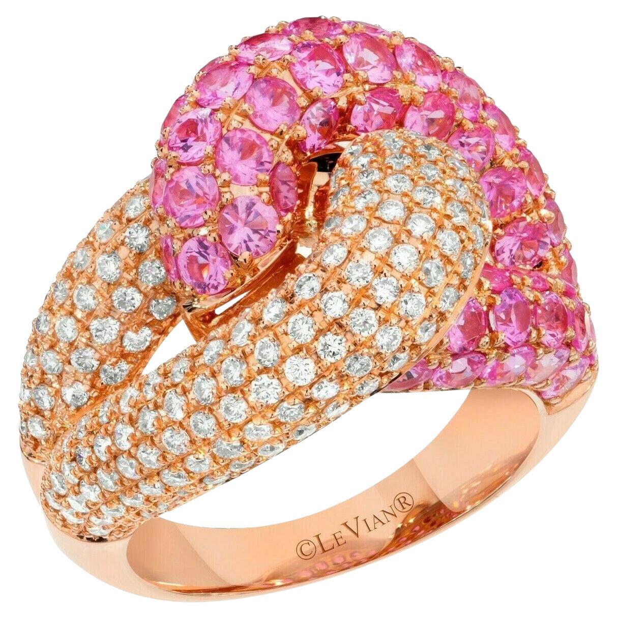Le Vian Ring w/ Pink Sapphire, Vanilla Diamonds Set in 14K Strawberry Gold For Sale