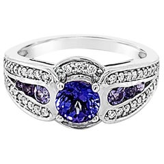 Le Vian 14K White Gold, Blue-Purple Tanzanite Gemstone Round Diamond Halo Ring