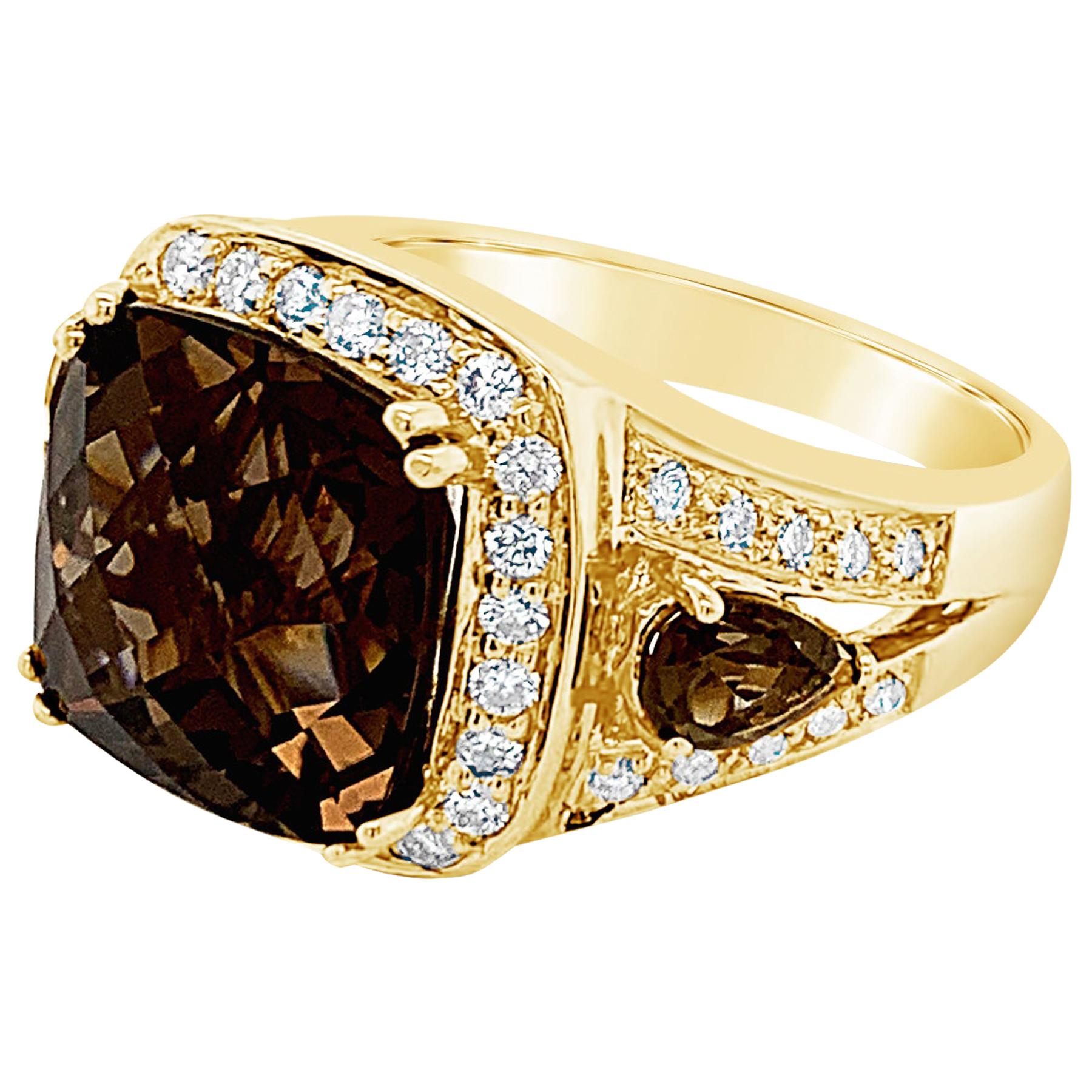 Le Vian Ring with Chocolate Quartz Vanilla Diamonds Set in 14 Karat Honey Gold