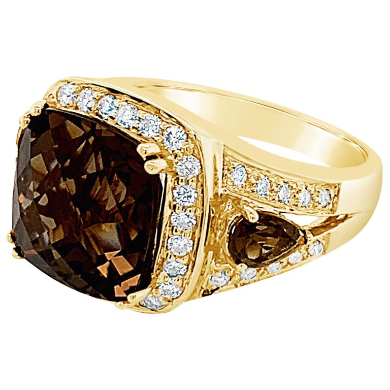 Le Vian Ring with Chocolate Quartz Vanilla Diamonds Set in 14 Karat Honey Gold For Sale