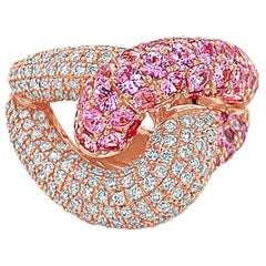 Anello Le Vian con zaffiro rosa e diamanti vaniglia incastonati in oro fragola 14 kt.