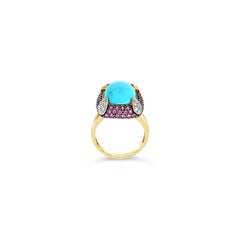 Le Vian Ring with Turquoise, Pink Sapphire, Vanilla Diamonds 14 Karat Honey Gold