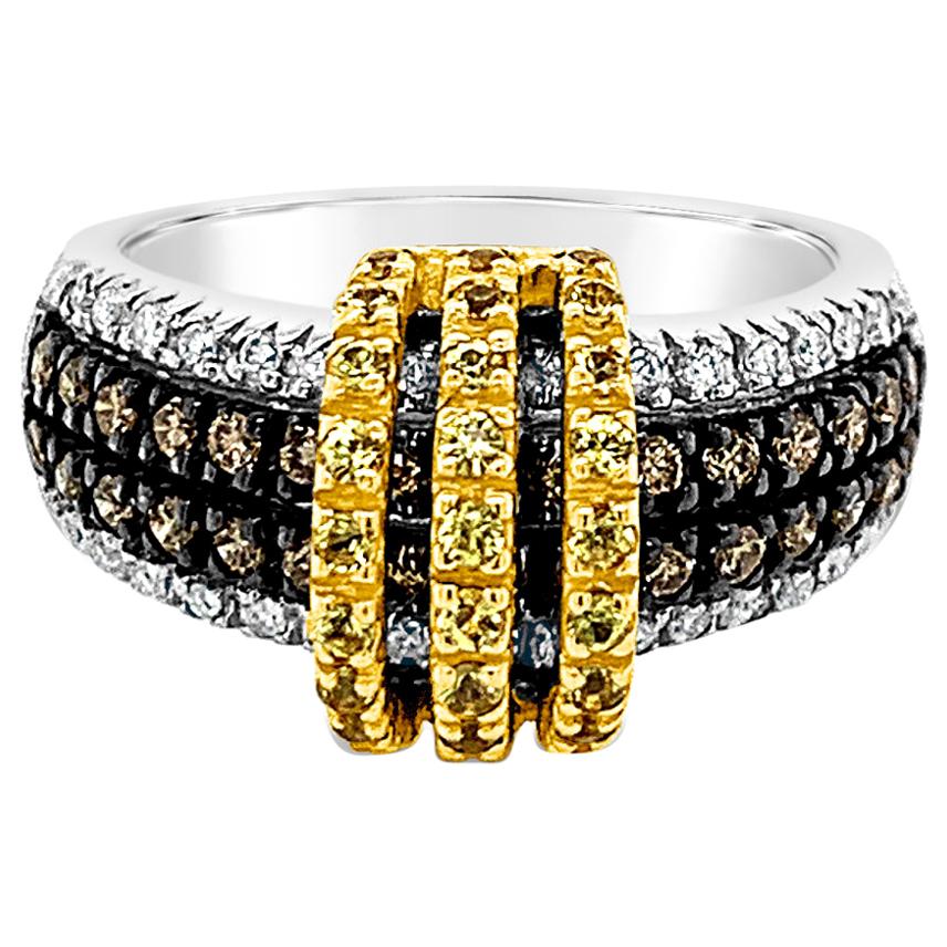 Ring von Le Vian, gelber Saphir, braune und weiße Diamanten, 14 Karat zweifarbiges Gold
