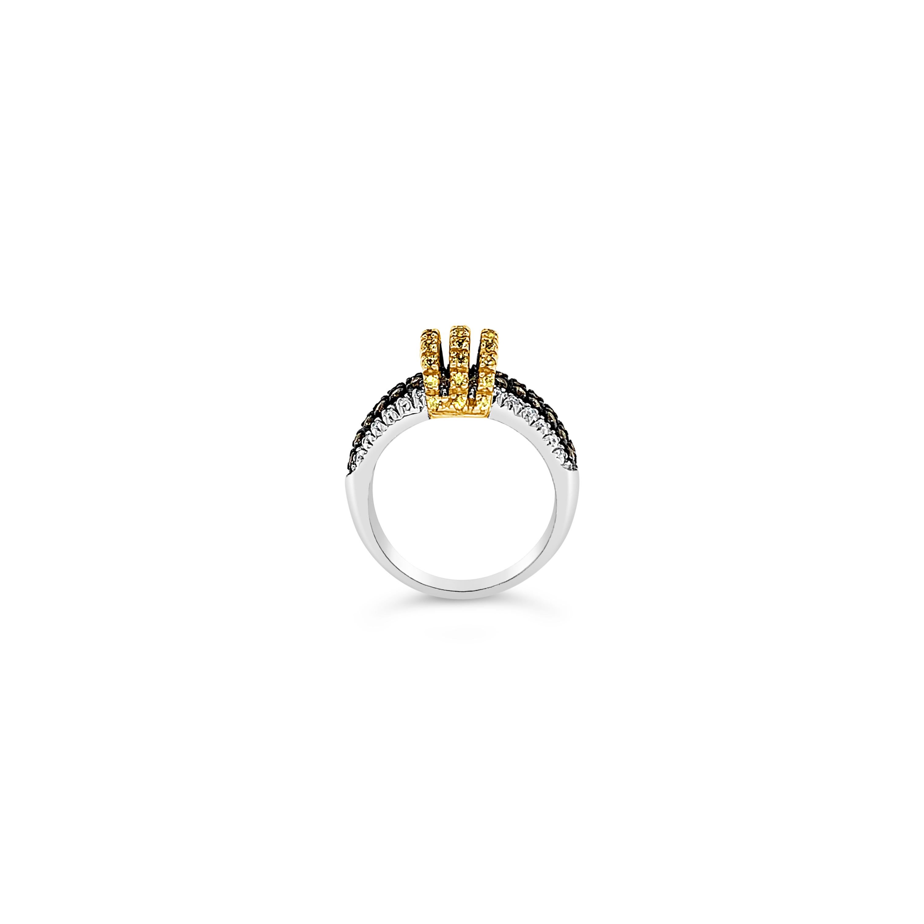 Le Vian Chocolatier® Ring featuring 1/3 cts. Yellow Sapphire, 1/3 cts. Chocolate Diamonds®, 1/6 cts. Vanilla Diamonds® set in 14K Two Tone Gold. Please feel free to reach out with any questions! Item comes with a Le Vian® jewelry box as well as a Le