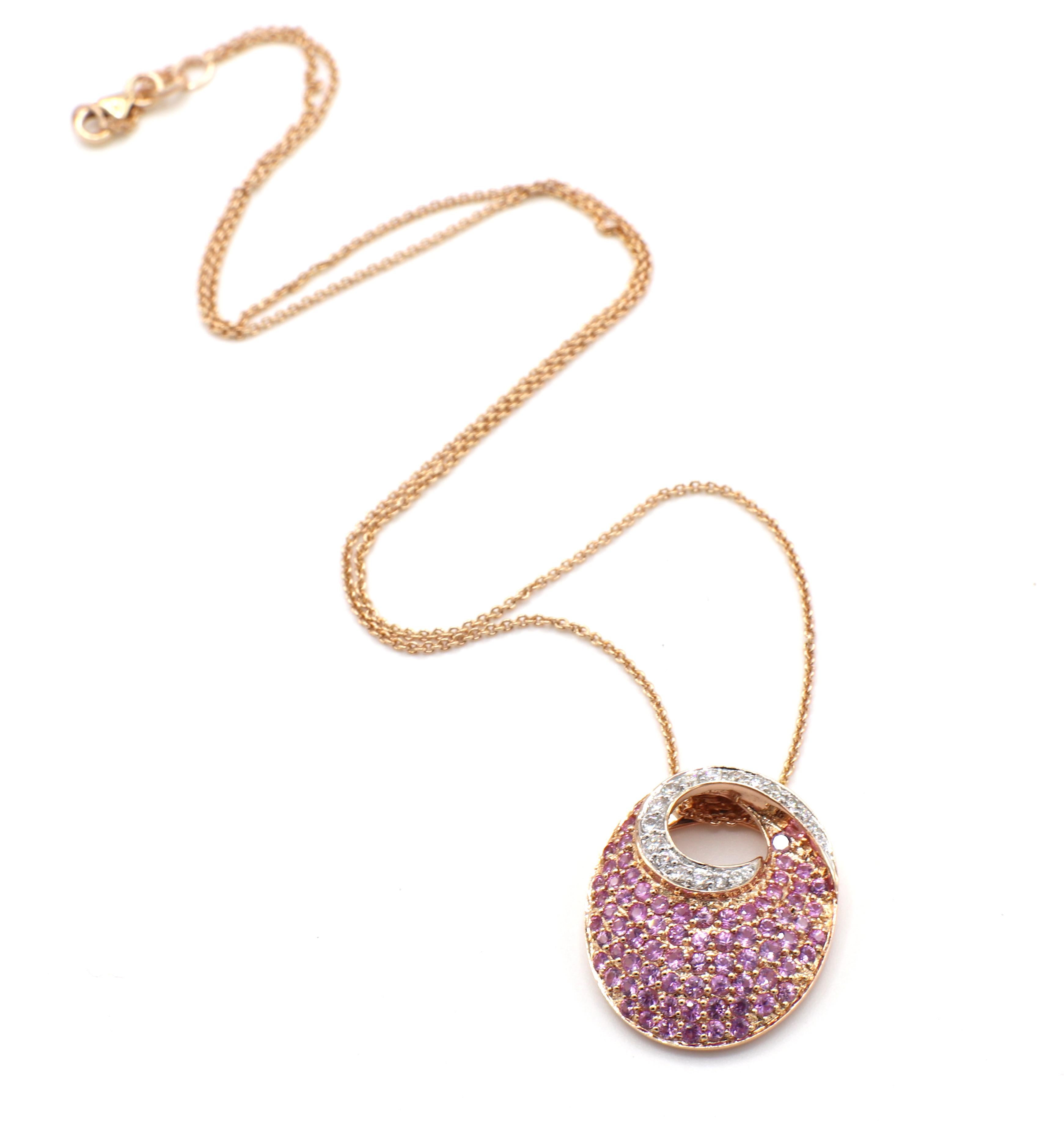 Modern Le Vian Rose Gold Pink Sapphire & Diamond Pave Dangle Drop Necklace