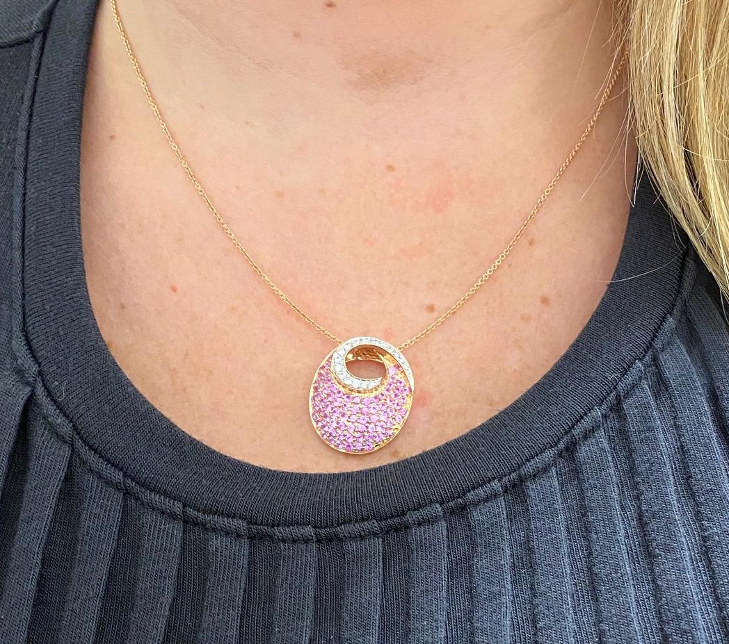 Le Vian Rose Gold Pink Sapphire & Diamond Pave Dangle Drop Necklace In Excellent Condition In  Baltimore, MD