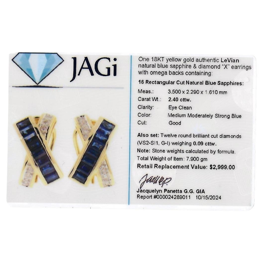 Le Vian Sapphire and Diamond 'X' Omega Back Earrings in 18 Karat Yellow Gold For Sale 4