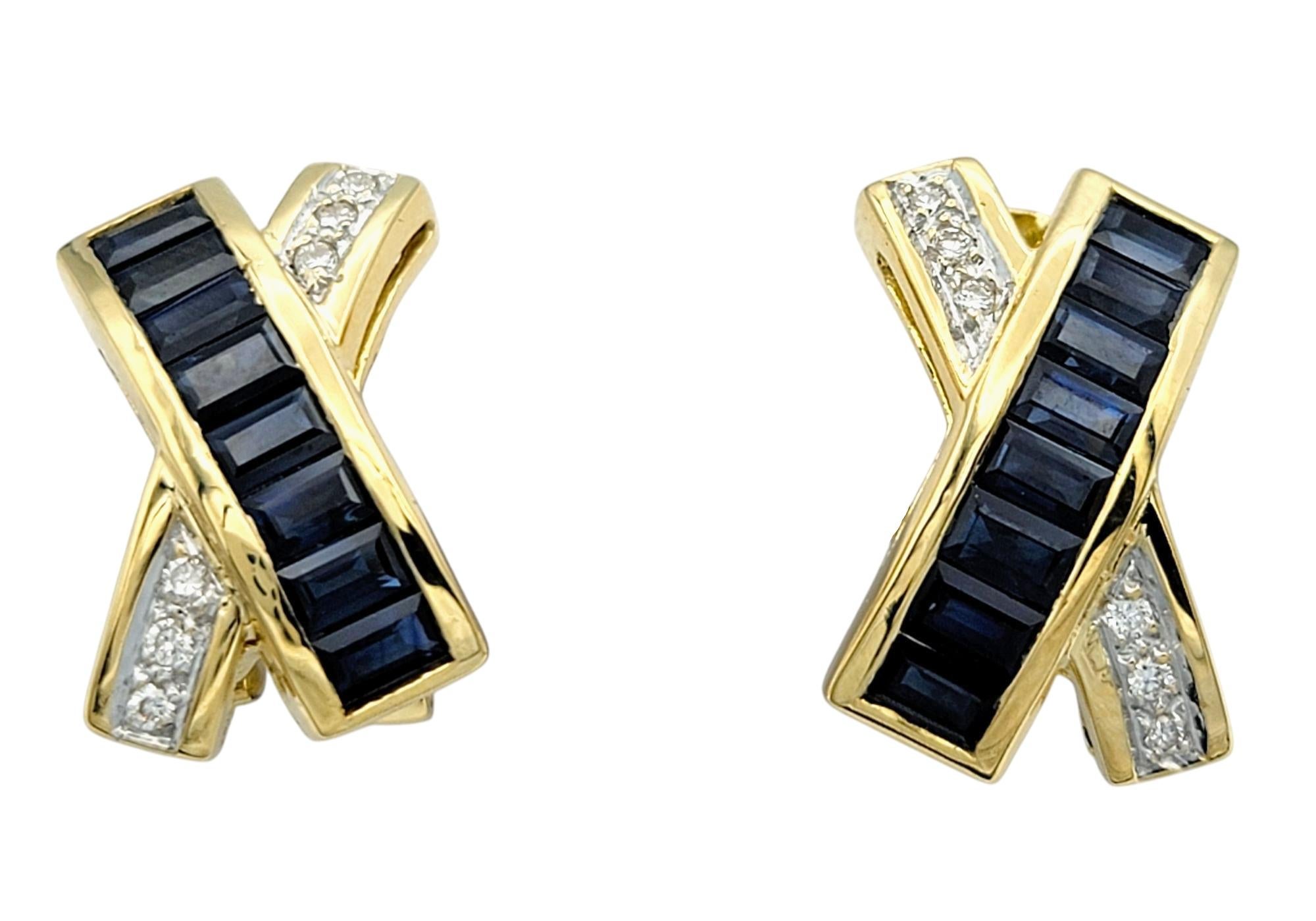 Contemporary Le Vian Sapphire and Diamond 'X' Omega Back Earrings in 18 Karat Yellow Gold For Sale