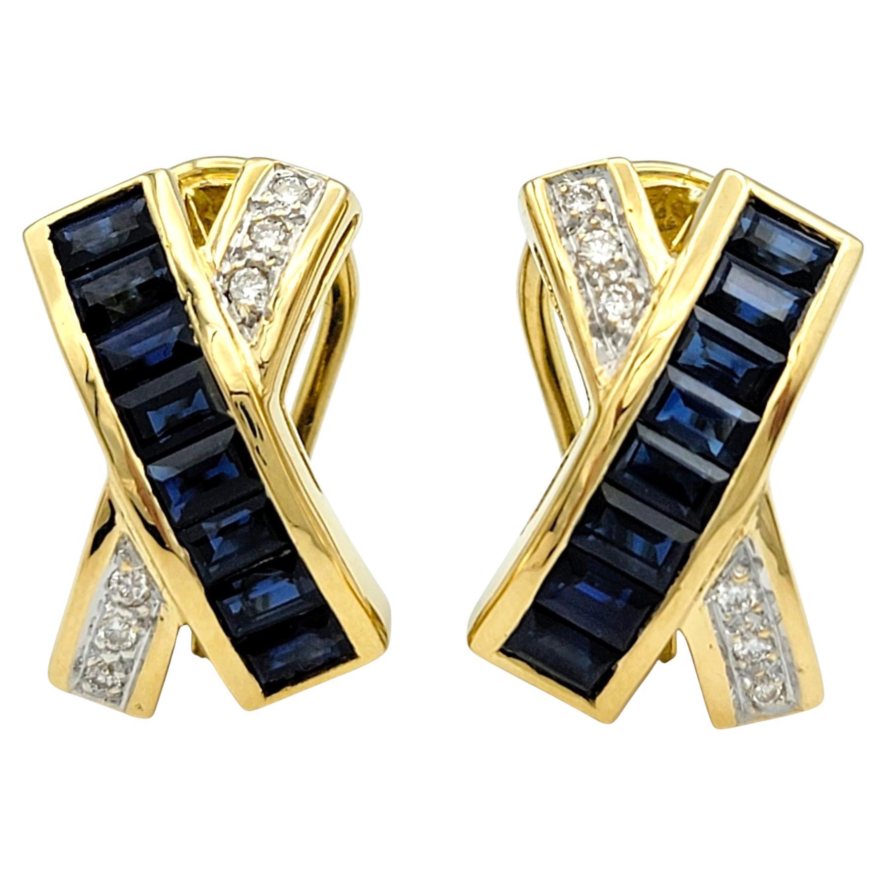 Le Vian Saphir und Diamant 'X' Omega-Ohrringe aus 18 Karat Gelbgold