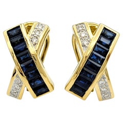 Le Vian Saphir und Diamant 'X' Omega-Ohrringe aus 18 Karat Gelbgold
