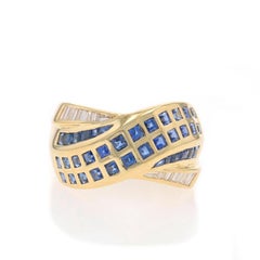 Le Vian Sapphire Diamond Crossover Band Yellow Gold 18k Sq 3.02ctw Ring Sz 8 1/2