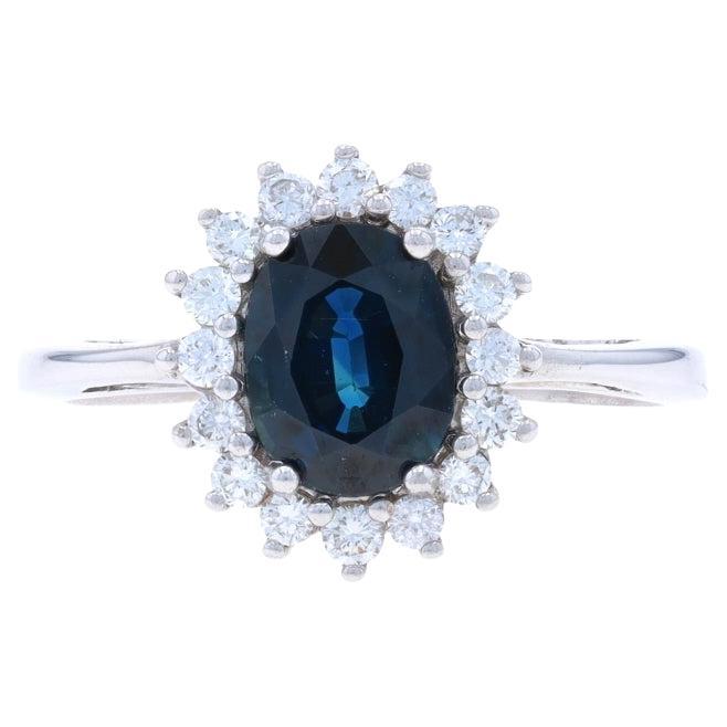 L:e Vian Sapphire & Diamond Halo Ring - White Gold 14k Oval 1.92ctw For Sale