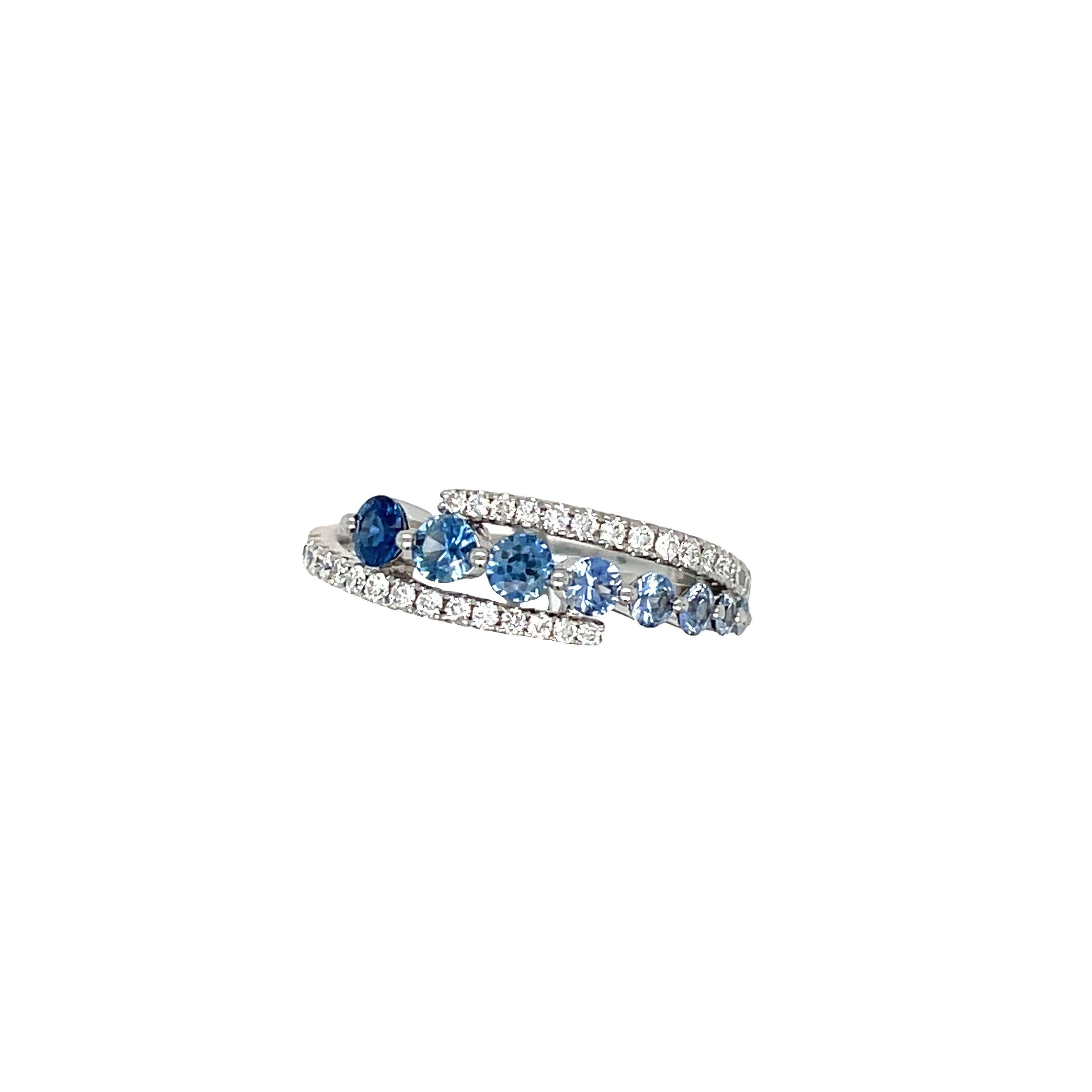 Le Vian Sapphire Ombré Ring Diamonds 14k White Gold In Excellent Condition In beverly hills, CA