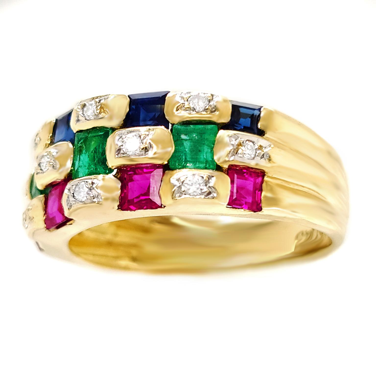 Le Vian Sapphire Ruby Emerald and Diamond set Ring In Excellent Condition In Litchfield, CT