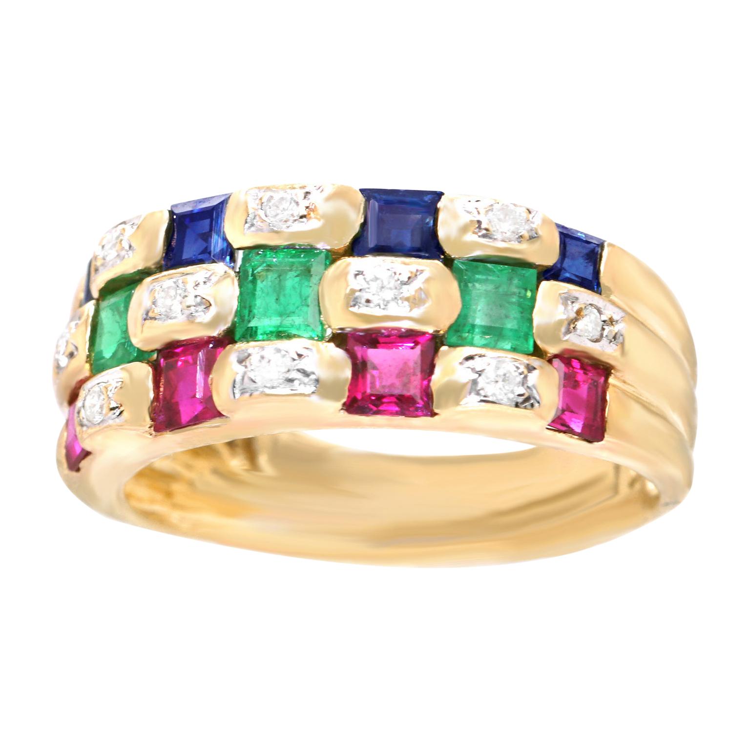 Le Vian Sapphire Ruby Emerald and Diamond set Ring