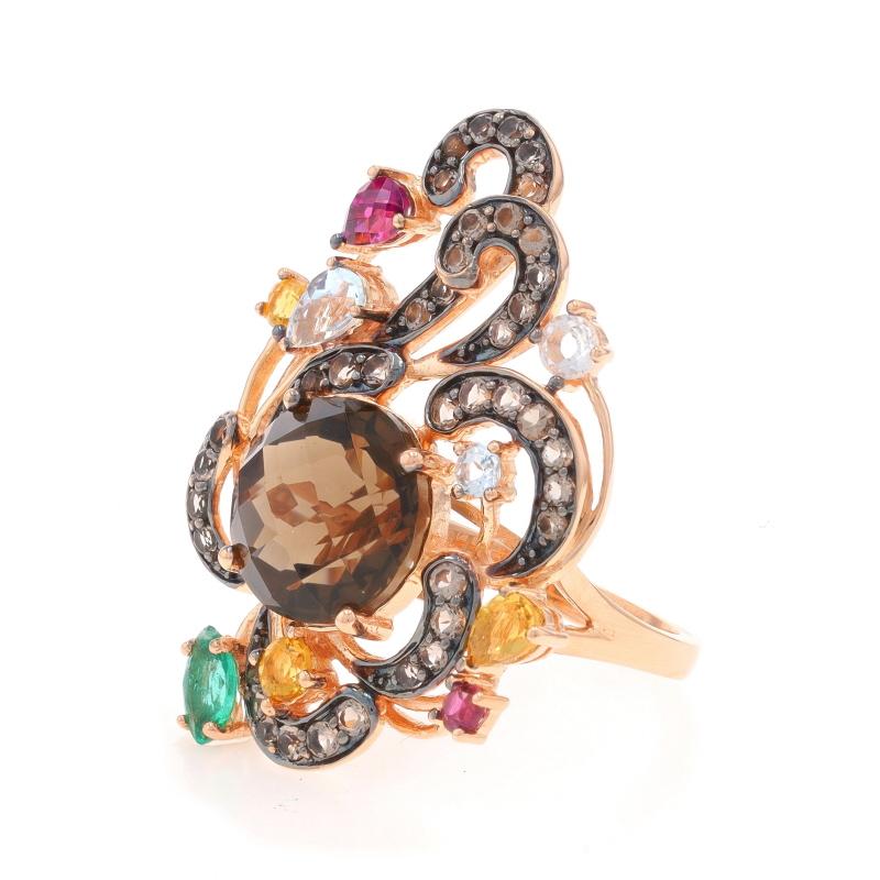Round Cut Le Vian Smoky Quartz Citrine Garnet Topaz Emerald Ring - Rose Gold 14k 6.85ctw For Sale