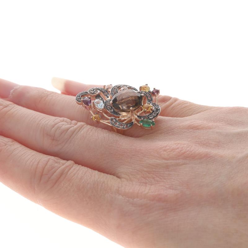 Le Vian Smoky Quartz Citrine Garnet Topaz Emerald Ring - Rose Gold 14k 6.85ctw In Excellent Condition For Sale In Greensboro, NC