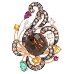 Le Vian Smoky Quartz Citrine Garnet Topaz Emerald Ring - Rose Gold 14k 6.85ctw
