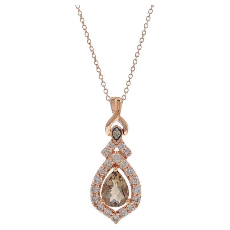 Le Vian Smoky Quartz & Diamond Halo Necklace 18" - Rose Gold 14k Pear 1.40ctw For Sale