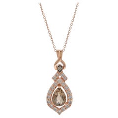 Le Vian Smoky Quartz & Diamond Halo Necklace 18" - Rose Gold 14k Pear 1.40ctw