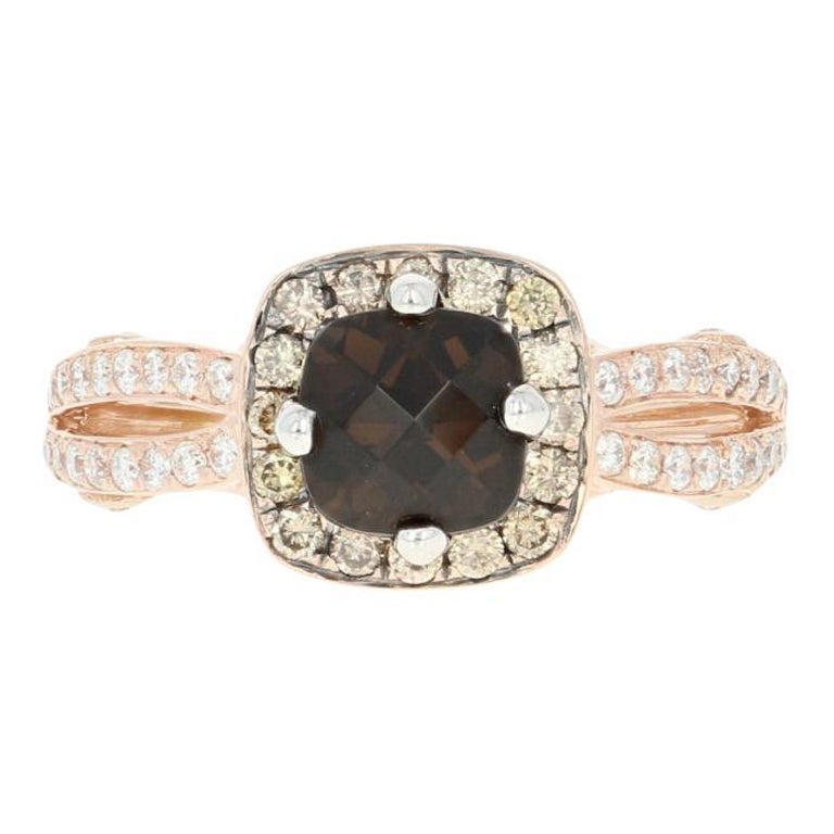 Le Vian Bague en quartz fumé et halo de diamants, coussin en or rose 14 carats 1,20 carat en vente