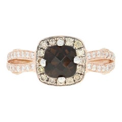 Anillo Halo Le Vian de Cuarzo Ahumado y Diamantes, Oro Rosa 14k Cojín 1,20ctw