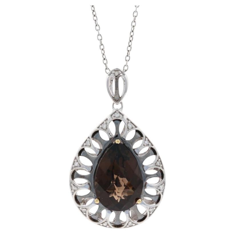 Le Vian Smoky Quartz & Diamond Necklace Sterling & Gold 925 & 18k Pear 5.08ctw For Sale