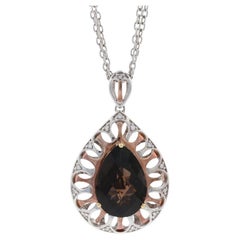 Antique Le Vian Smoky Quartz Diamond Pendant Necklace Sterling Rose Gold 925 18k 5.08ctw