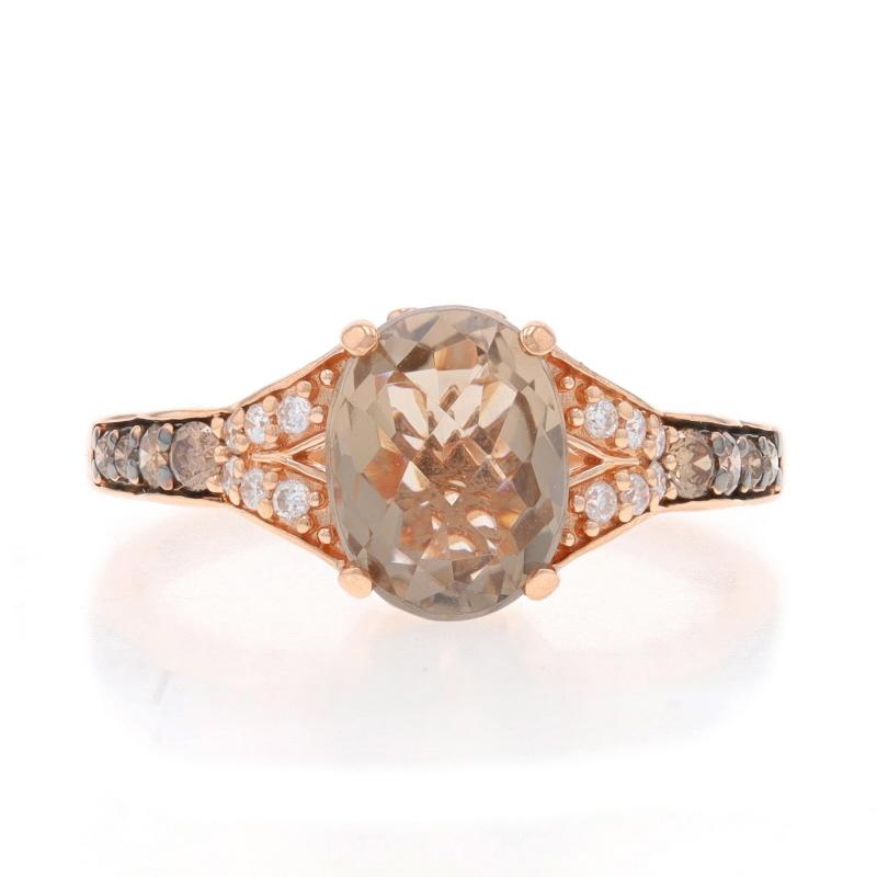 Retail Price: $1800

Size: 8
Sizing Fee: Up 2 sizes for $50 or Down 2 sizes for $50

Brand: Le Vian

Metal Content: 14k Rose Gold

Stone Information
Natural Smoky Quartz
Carat(s): 1.94ct
Cut: Oval Checkerboard
Color: Brown

Natural