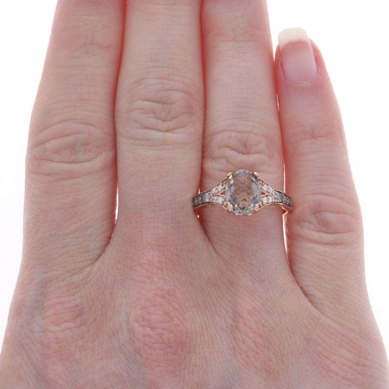 Oval Cut Le Vian Smoky Quartz Diamond Ring - Rose Gold 14k Oval Checkerboard 2.34ctw For Sale