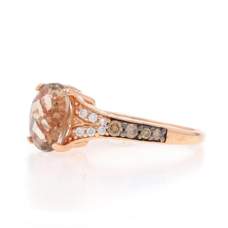 Le Vian Smoky Quartz Diamond Ring - Rose Gold 14k Oval Checkerboard 2.34ctw In Excellent Condition For Sale In Greensboro, NC