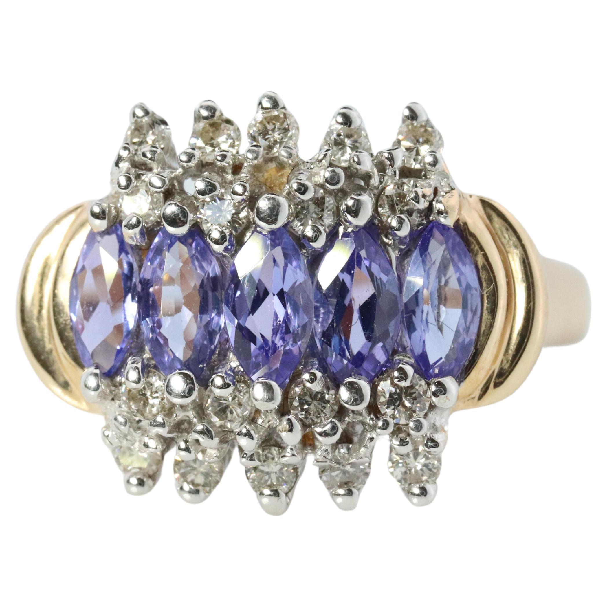 Le Vian Tanzanite and Diamond Ring 14k yellow gold Tanzanite Levian Cluster band