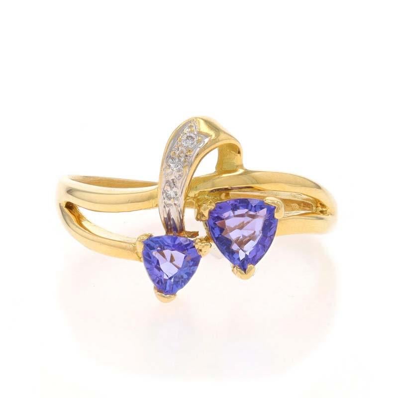 Size: 6 3/4
Sizing Fee: Up 3 sizes for $50 or Down 2 sizes for $40

Brand: Le Vian

Metal Content: 18k Yellow Gold & 18k White Gold

Stone Information

Natural Tanzanites
Treatment: Routinely Enhanced
Carat(s): .44ctw
Cut: Trillion
Color: