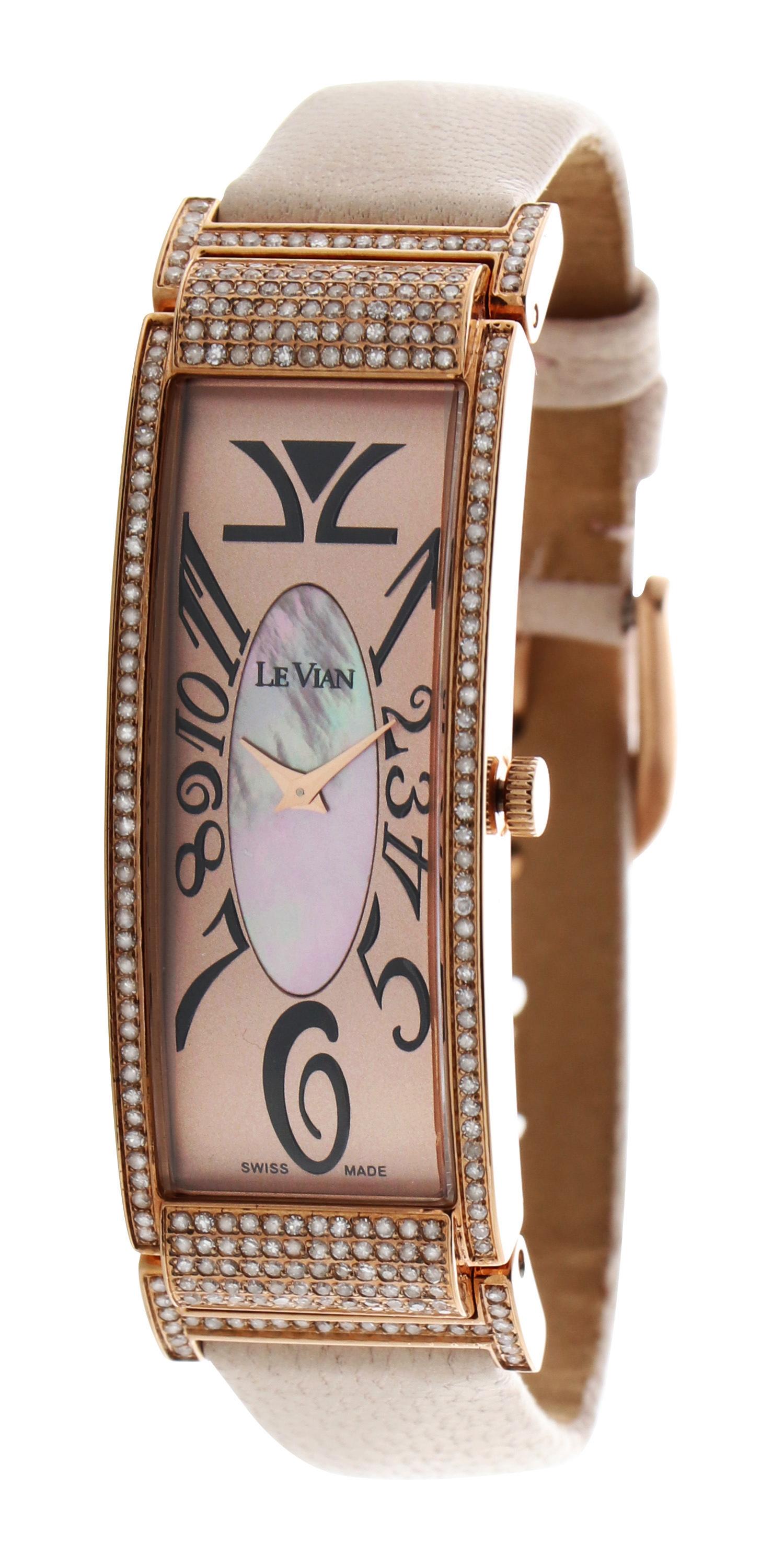 Le Vian Time Rectangle 19.5mm Watch with 1.59cts of Nude Diamonds in Stainless Steel with a genuine leather Strap
