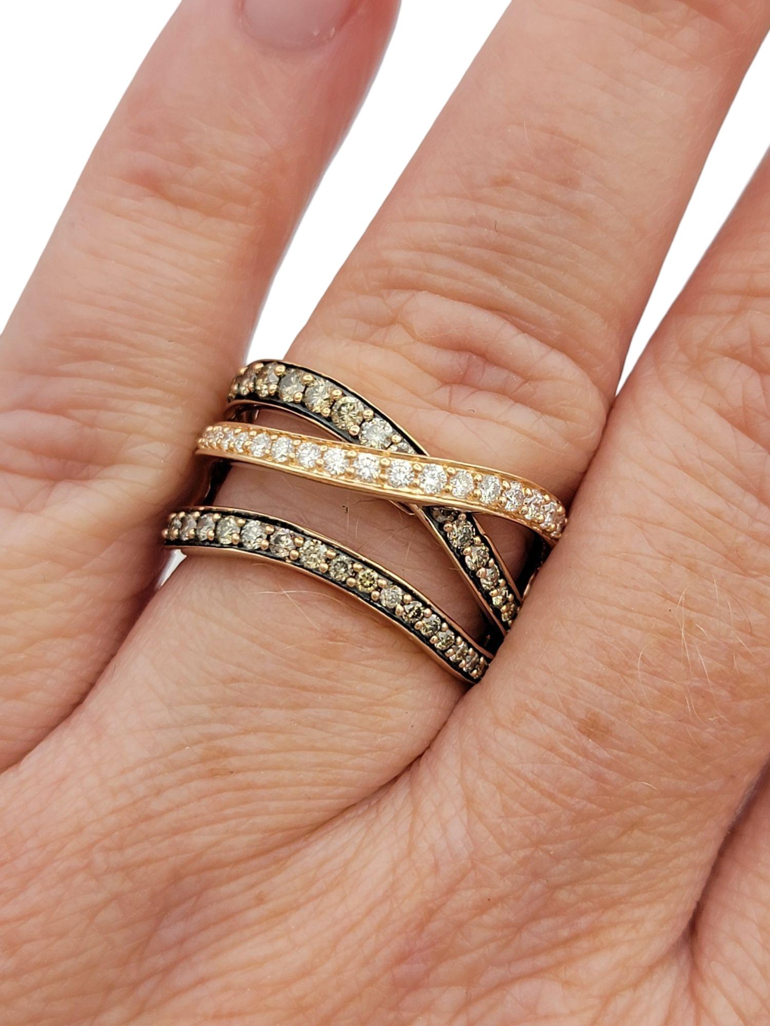 Le Vian Triple Row White and Brown Pavé Diamond Band Ring in 14 Karat Rose Gold in vendita 5