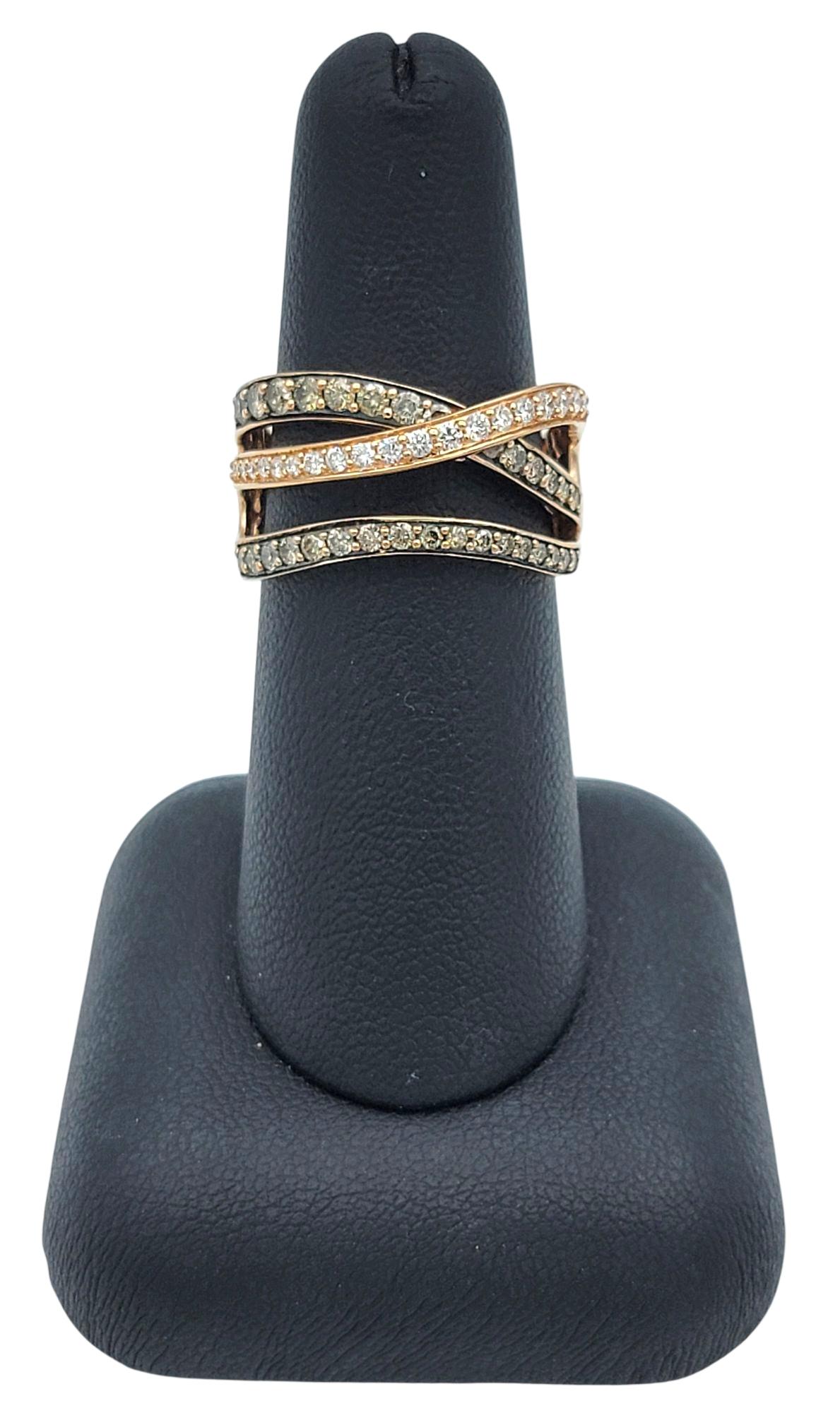 Le Vian Triple Row White and Brown Pavé Diamond Band Ring in 14 Karat Rose Gold in vendita 6