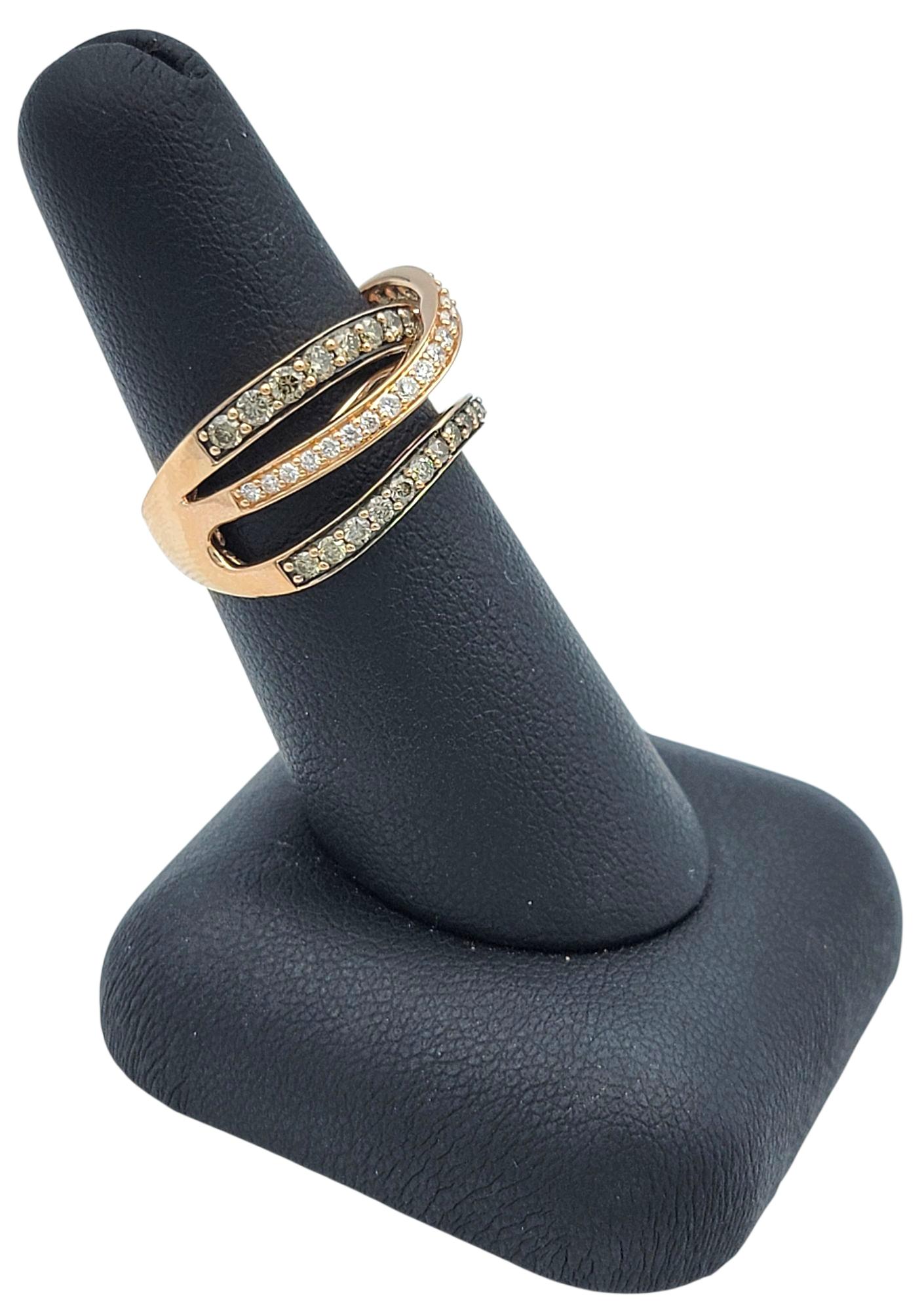 Le Vian Triple Row White and Brown Pavé Diamond Band Ring in 14 Karat Rose Gold in vendita 7
