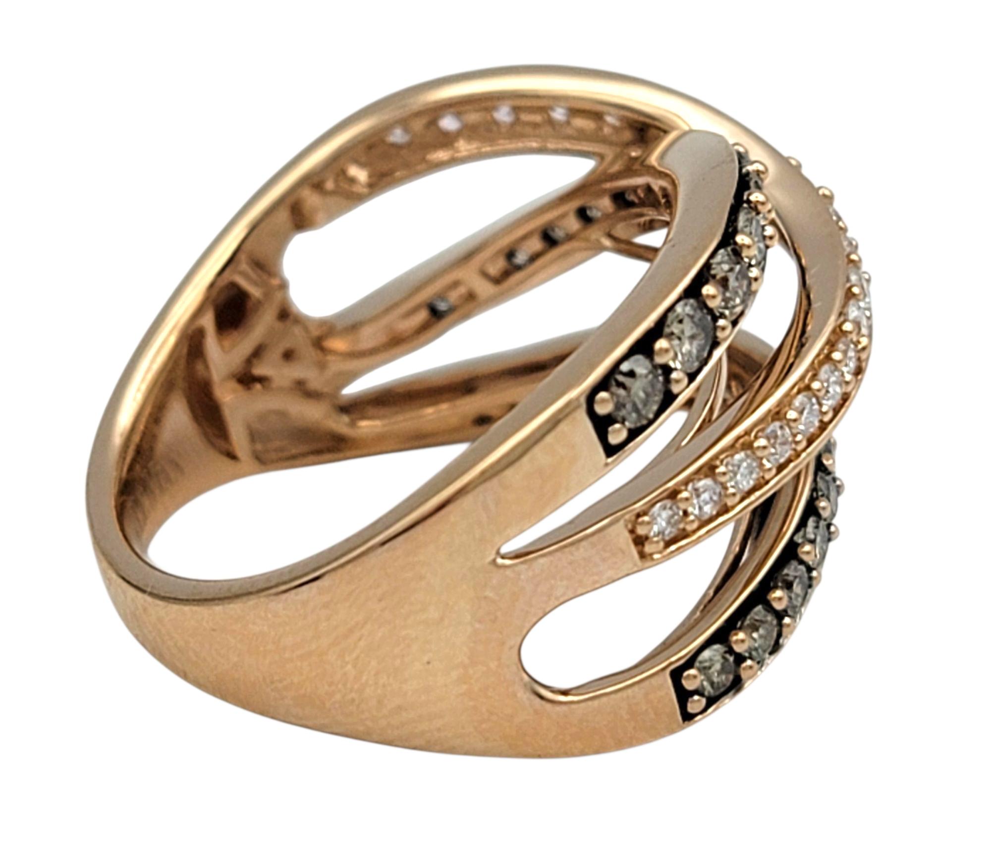 Donna Le Vian Triple Row White and Brown Pavé Diamond Band Ring in 14 Karat Rose Gold in vendita